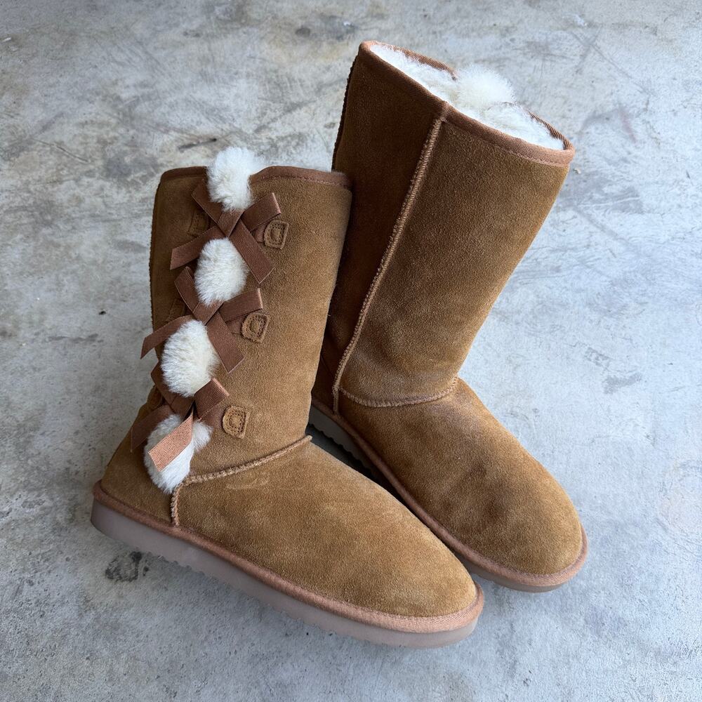 Y2K Koolaburra by UGG Tall Sheepskin Bow Fur Boots Women’s 11